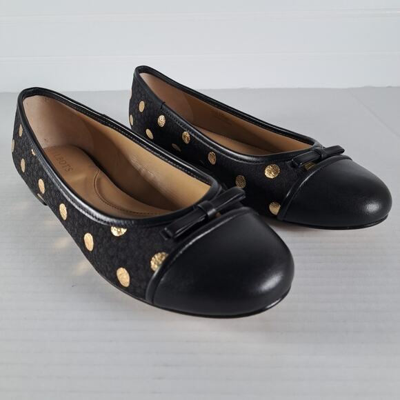 Talbots Blair Cap Toe Ballet Flats Womens 7.5 Black Gold Foil Dot Jacquard Shoes - Picture 6 of 14